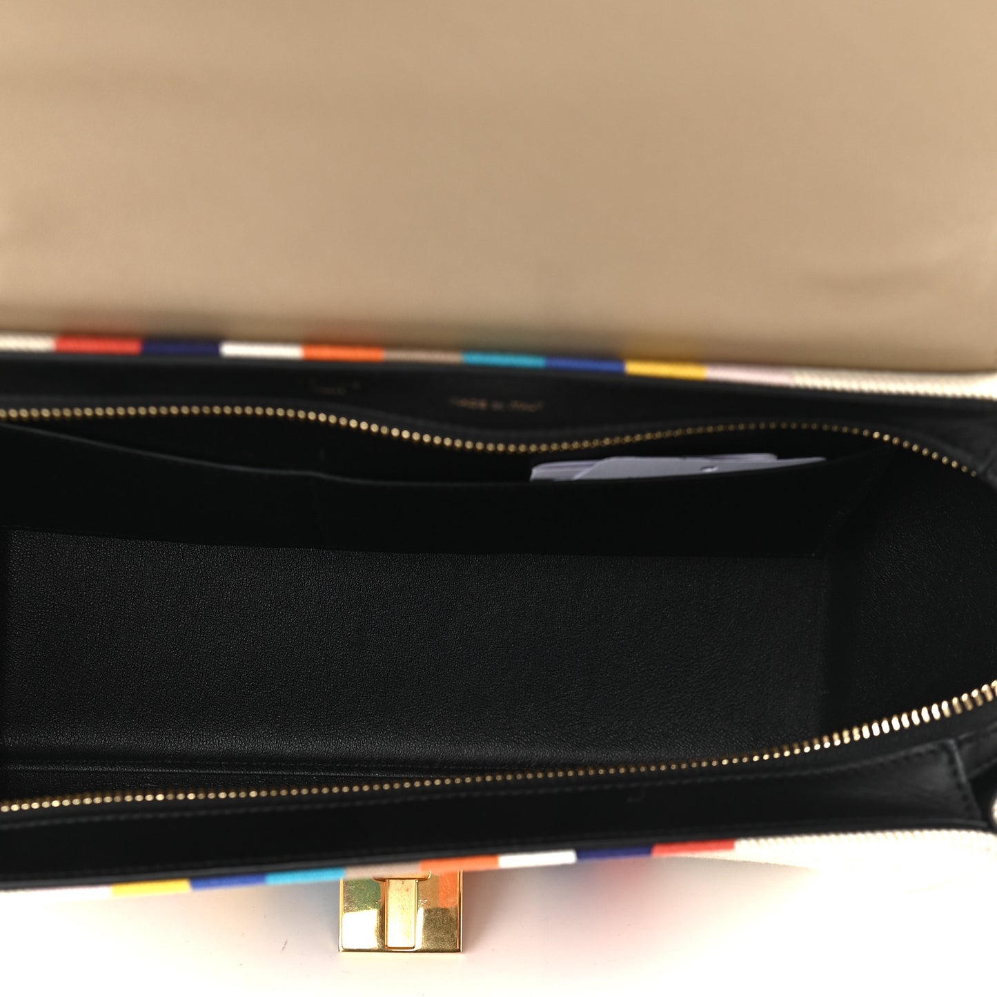 Smooth Calfskin Striped Canvas Small Trapeze Multicolor
