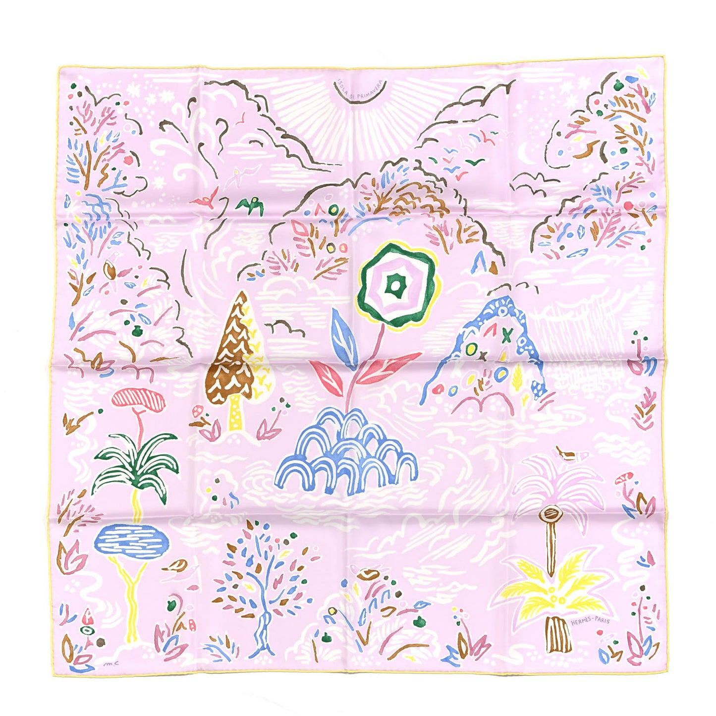 Silk Isola Di Primavera Scarf 90 Rose Pale Bleu Jaune