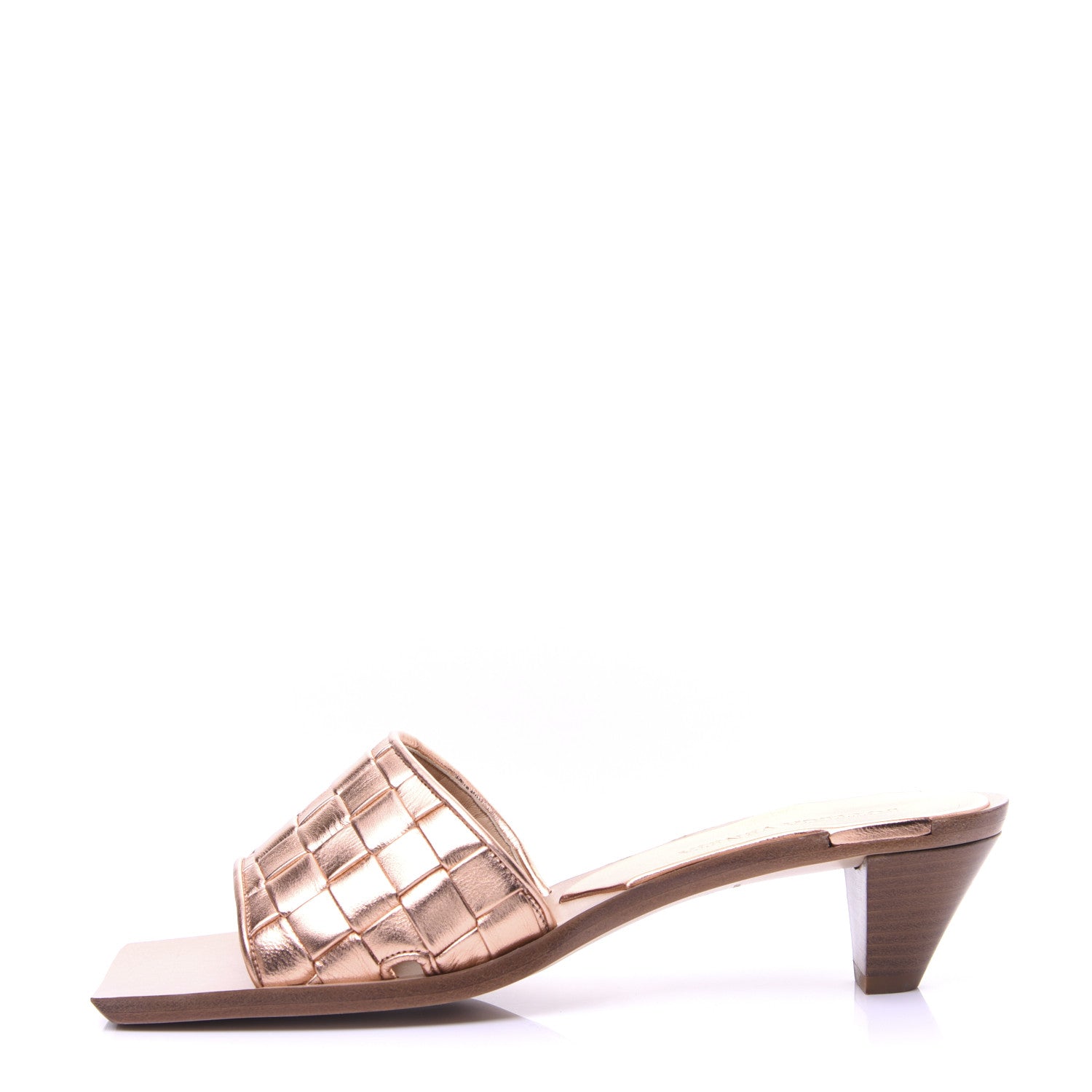 Bottega Veneta Metallic Nappa Intrecciato Heeled Sandals 37.5 Rose Gold 1 of 11