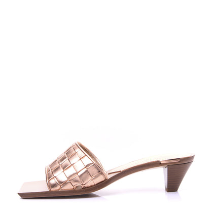 Bottega Veneta Metallic Nappa Intrecciato Heeled Sandals 37.5 Rose Gold 1 of 11