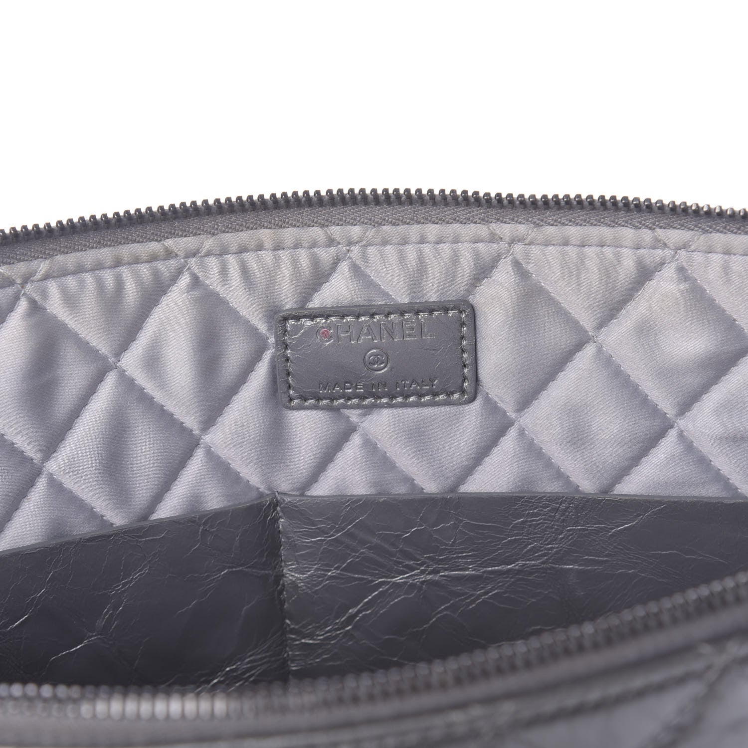 Chanel Metallic Crumpled Calfskin Quilted Large Slide Pouch Silver 7 of 10