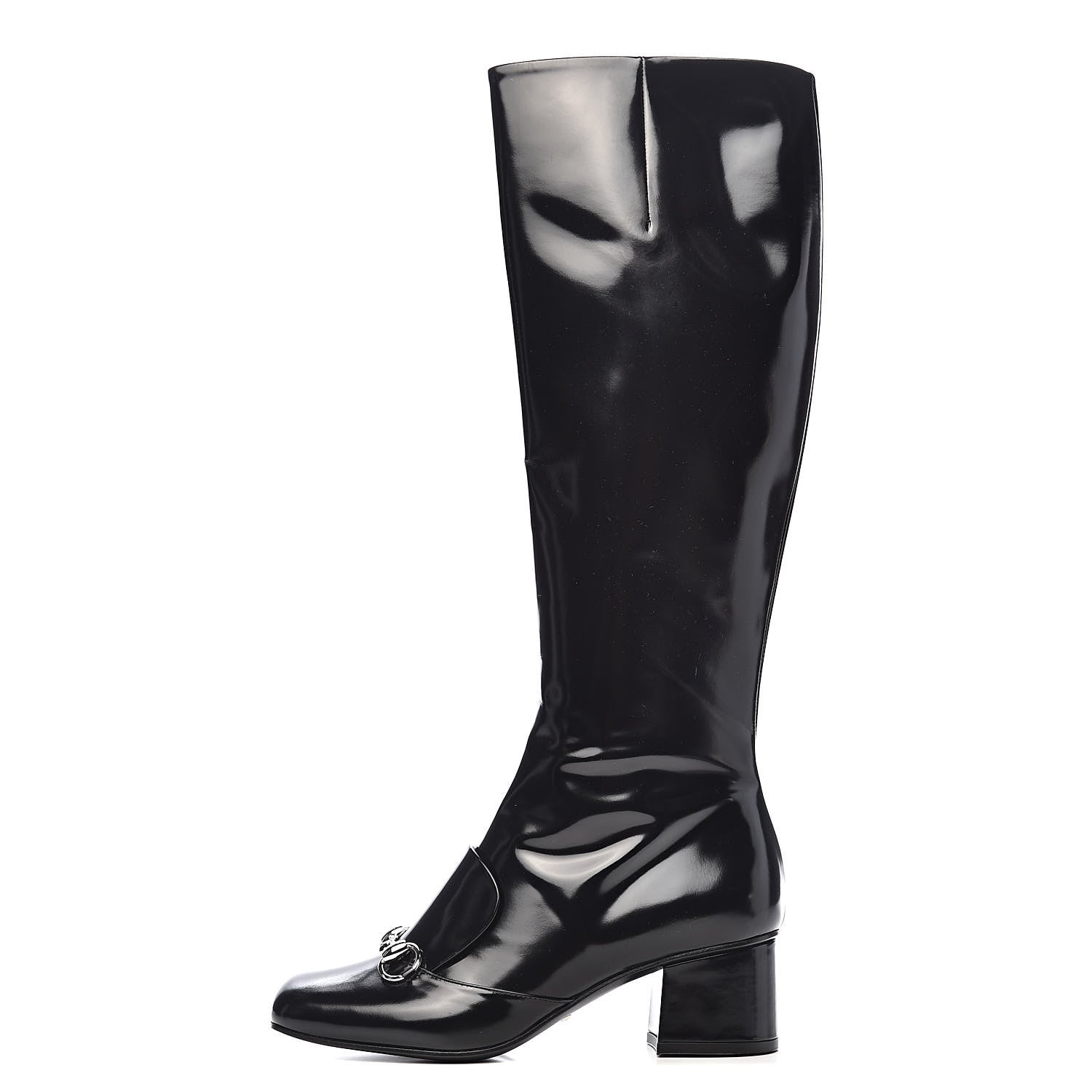 Gucci Patent Lilian Horsebit Knee High Boots 37.5 Black 1 of 12