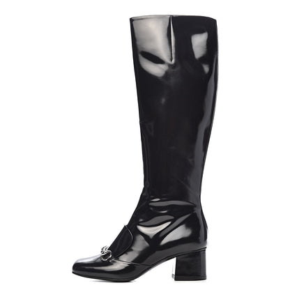 Gucci Patent Lilian Horsebit Knee High Boots 37.5 Black 1 of 12