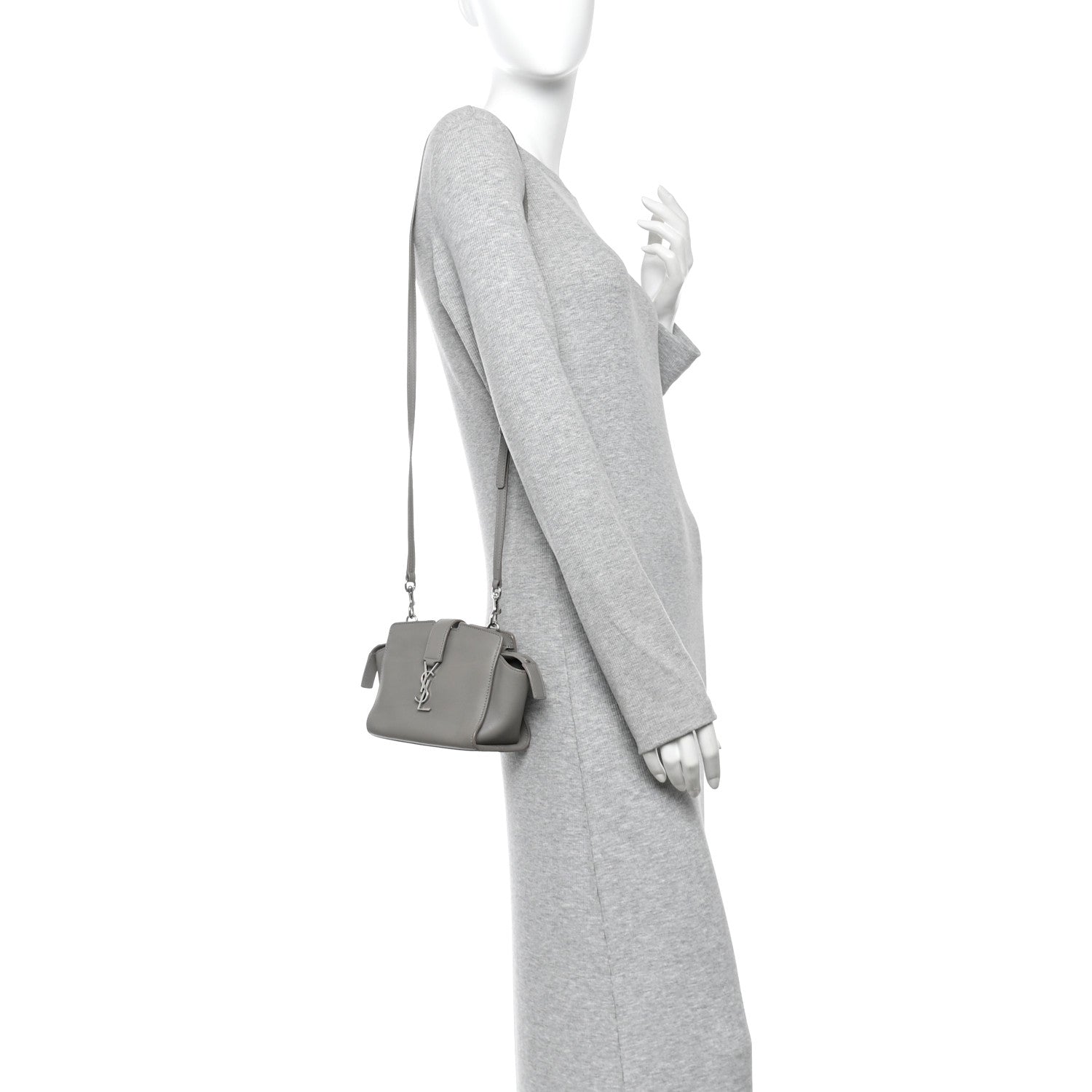 Saint Laurent Calfskin Monogram Toy Cabas  Oyster Grey 2 of 10