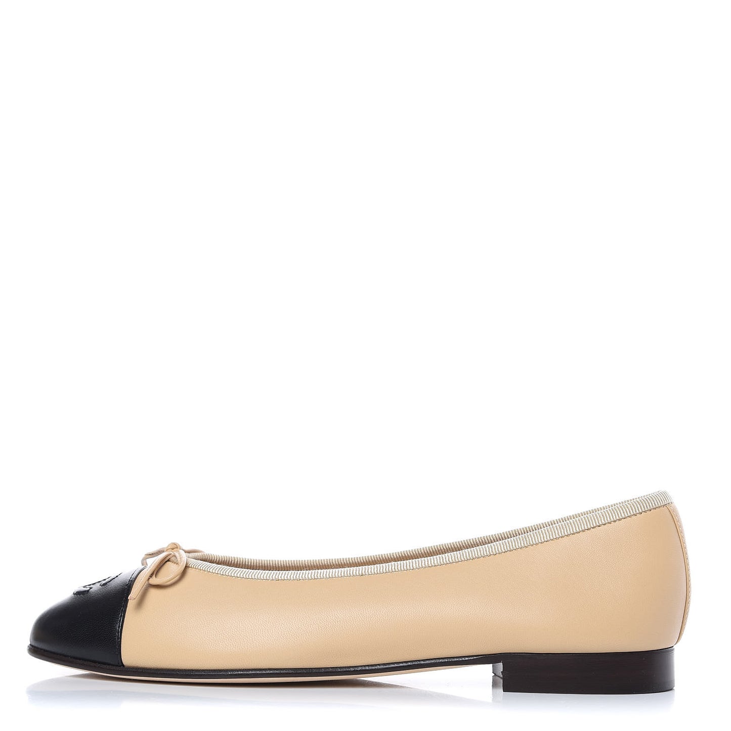 Lambskin Cap Toe CC Ballerina Flats 36.5 Beige Black