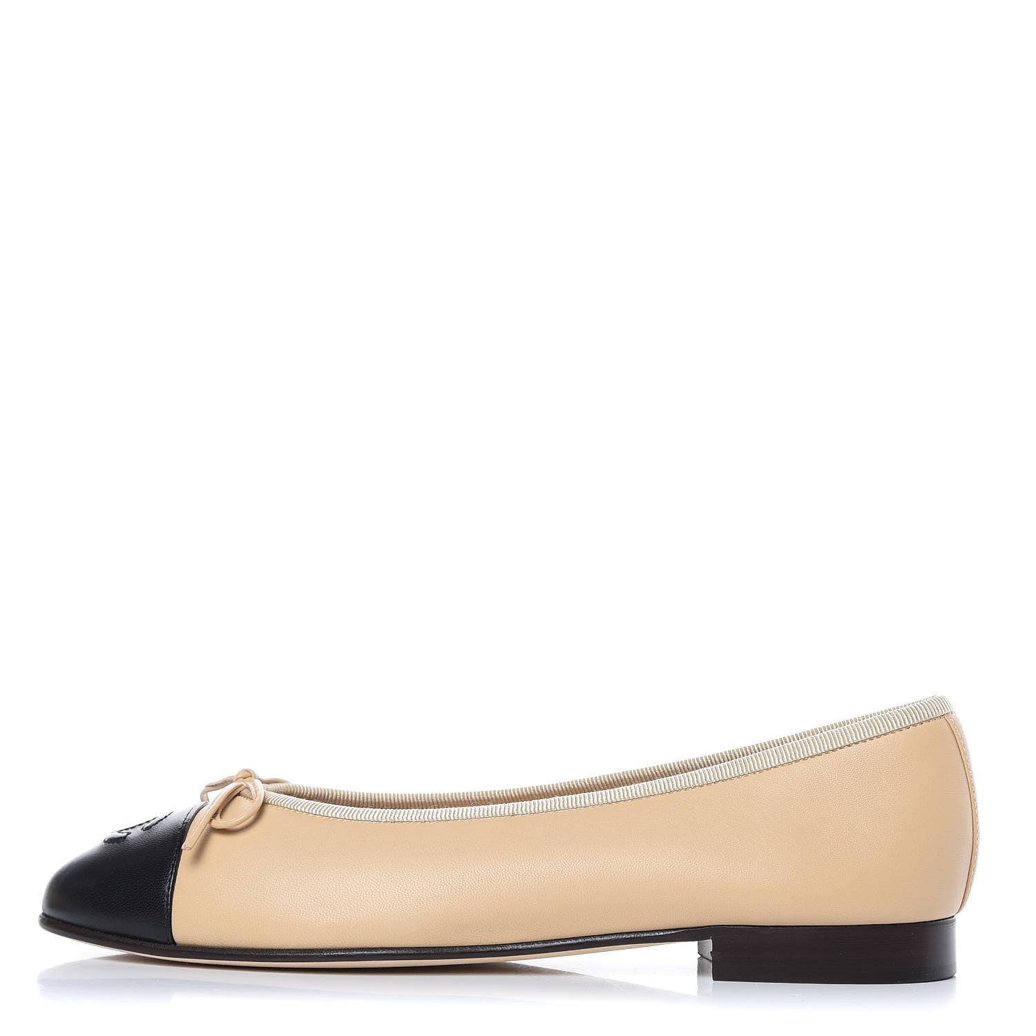 Chanel Lambskin Cap Toe CC Ballerina Flats 36.5 Beige Black 1 of 9