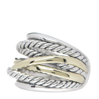 David Yurman Sterling Silver 14K Yellow Gold Wide Crossover Ring 52 6 2 of 3