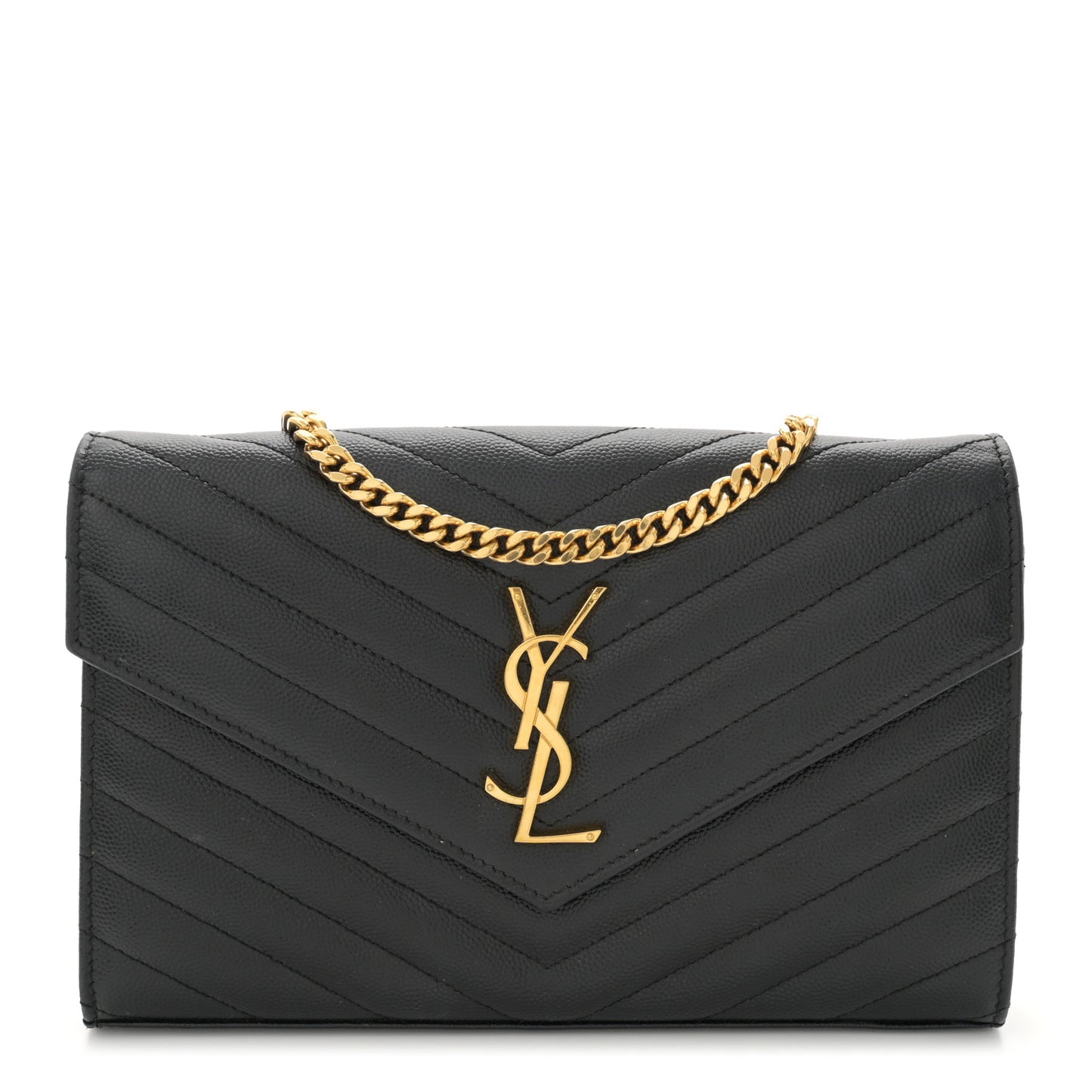 Grain De Poudre Matelasse Chevron Monogram Chain Wallet Black