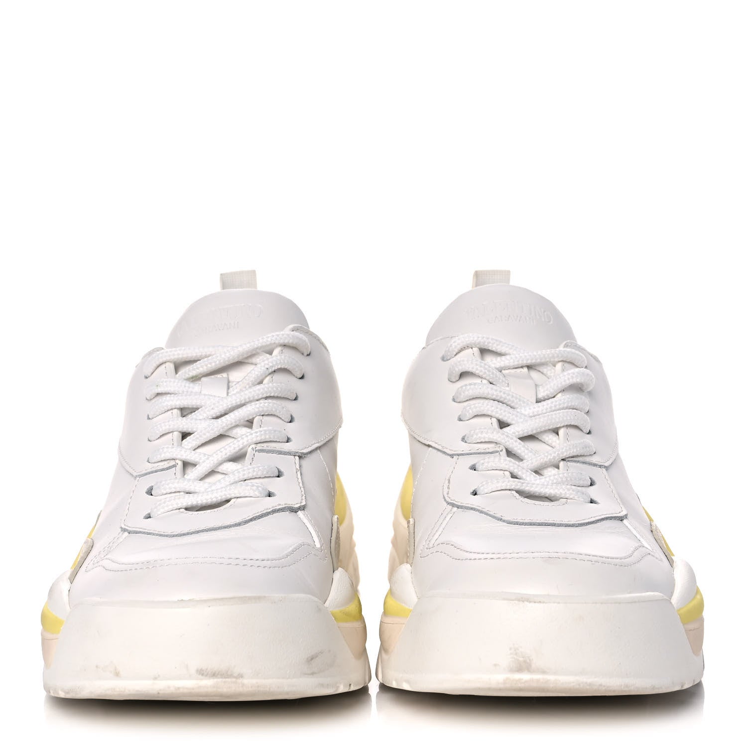 Valentino Garavani Calfskin Womens Gumboy Sneakers 36 White Lime Yellow 2 of 9