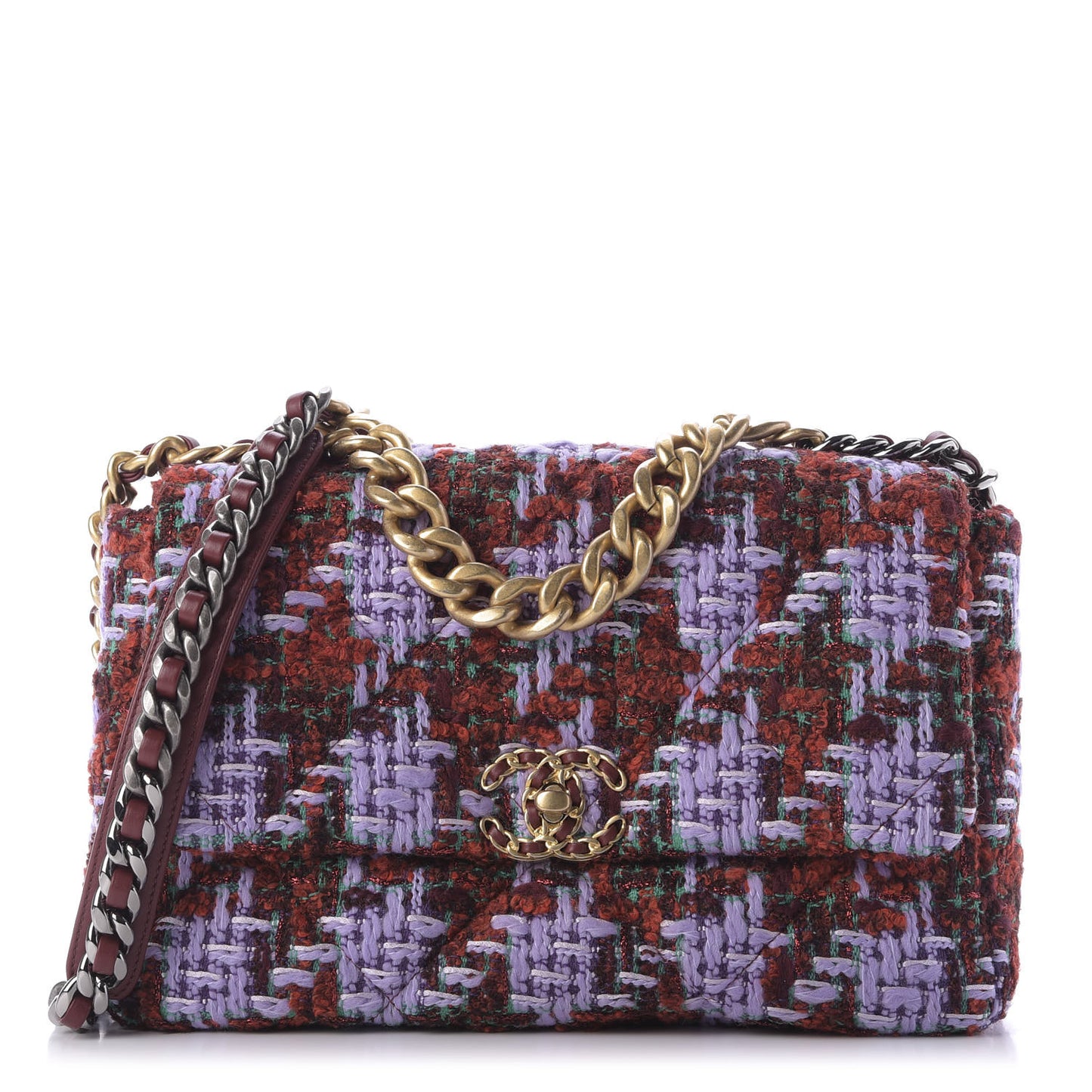 Tweed Quilted Large 19 Flap Red Purple Green