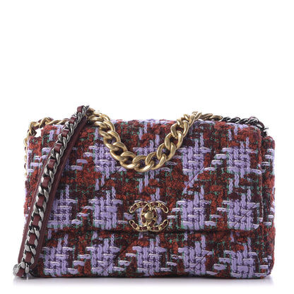 Chanel Tweed Quilted Large 19 Flap Red Purple Green 1 of 10