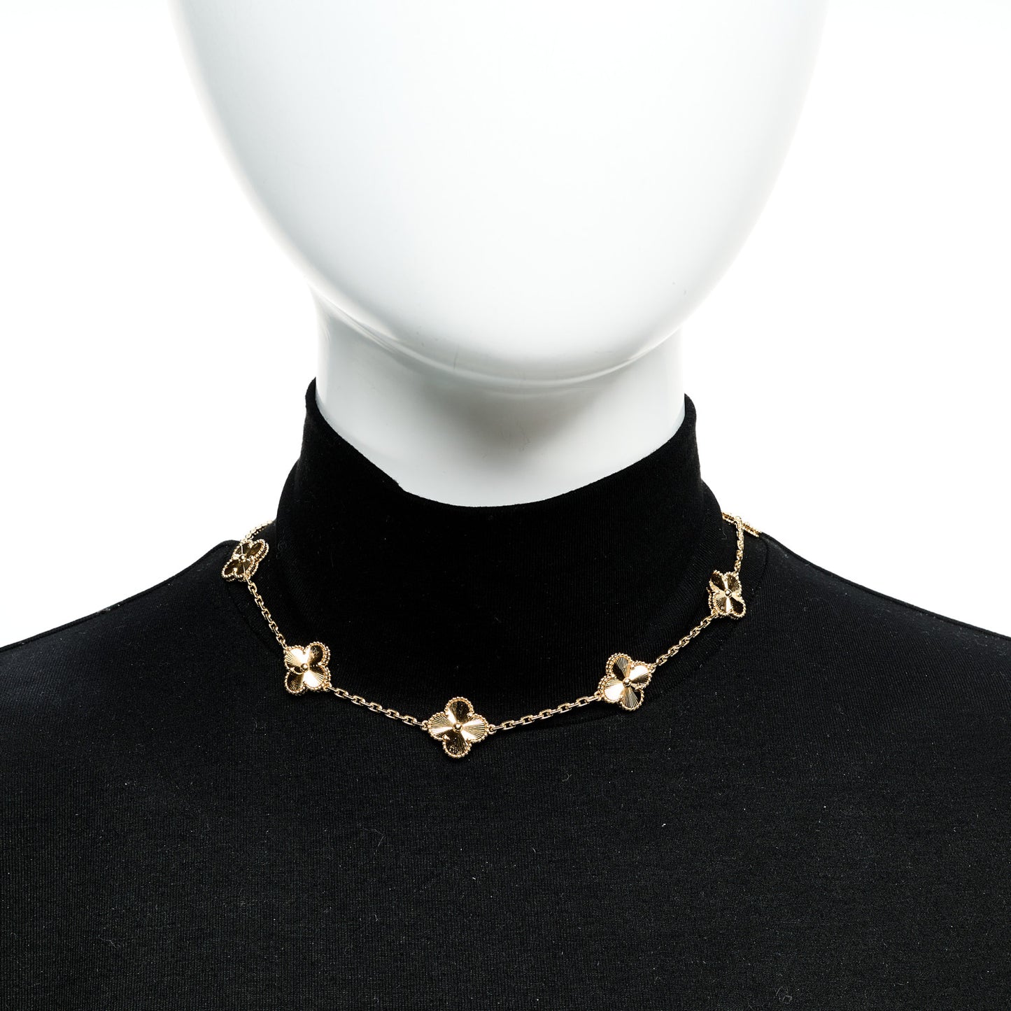 18K Yellow Gold 10 Motifs Guilloche Vintage Alhambra Necklace