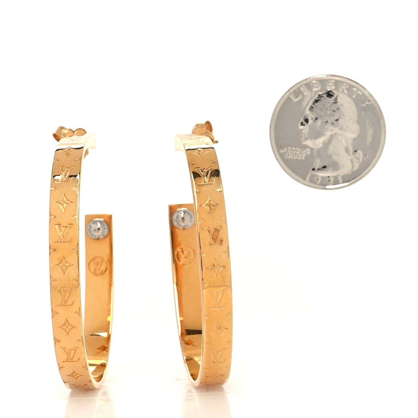 Metal Nanogram Hoop Earrings Gold