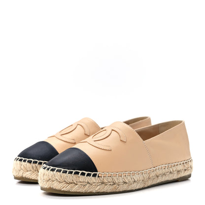 Chanel Lambskin CC Espadrilles 37 Beige Black 3 of 11