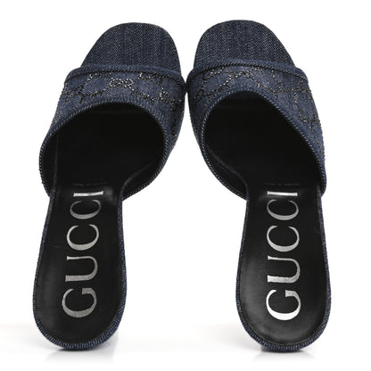 Gucci Denim Crystal GG Monogram Mules 40 Blue 2 of 9