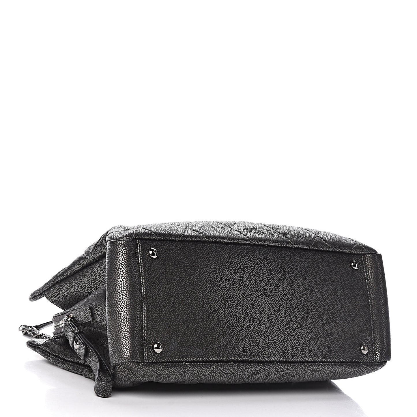 Metallic Caviar Quilted CC Tote Dark Silver