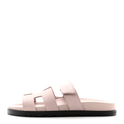Hermes Suede Goatskin Womens Chypre Sandals 37.5 Rose Porcelaine 1 of 9