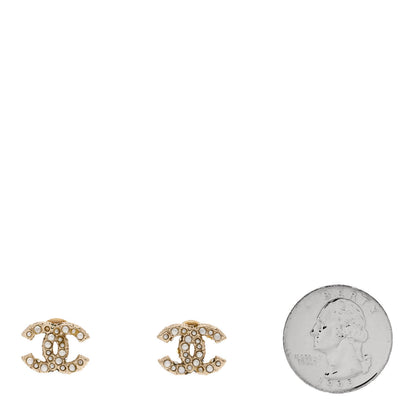 Chanel Metal Graduated Pearl Crystal CC Earrings Light Gold 2 of 6