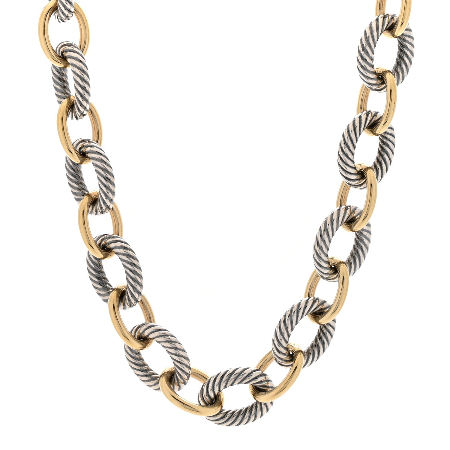 David Yurman Sterling Silver 18K Yellow Gold 18mm Extra Large Oval Link Necklace 1 of 6