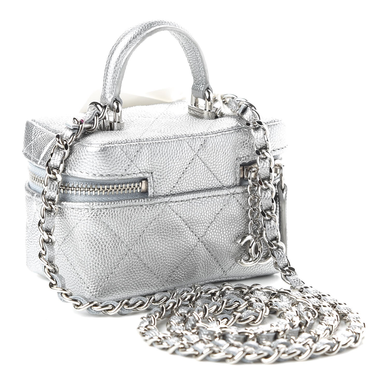 Chanel Metallic Caviar Quilted Mini Top Handle Vanity With Chain Silver 3 of 11