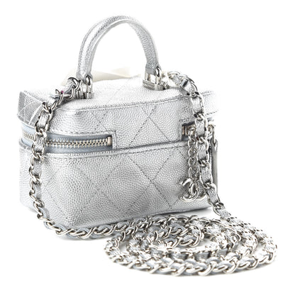 Chanel Metallic Caviar Quilted Mini Top Handle Vanity With Chain Silver 3 of 11