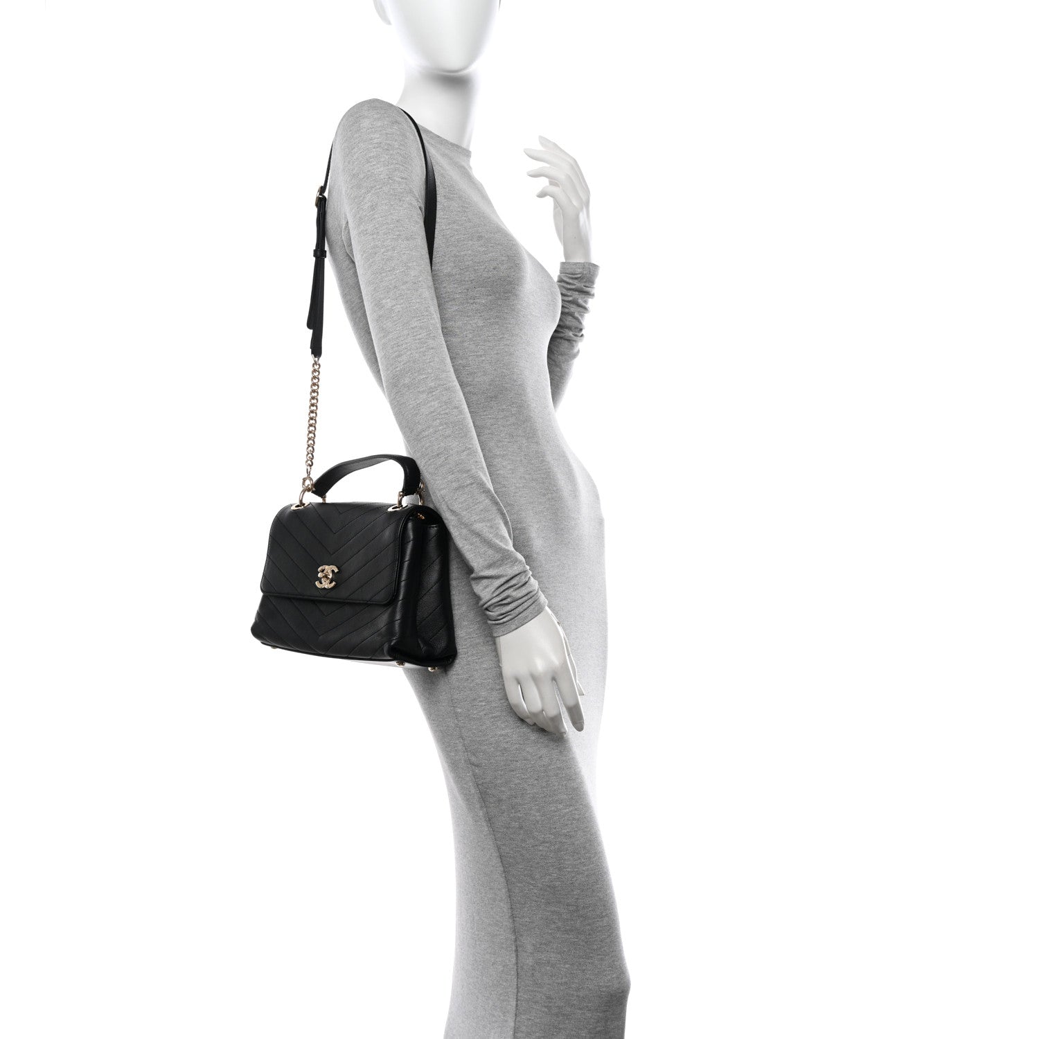 Chanel Grained Calfskin Small Chevron Chic Top Handle Flap Black 3 of 11