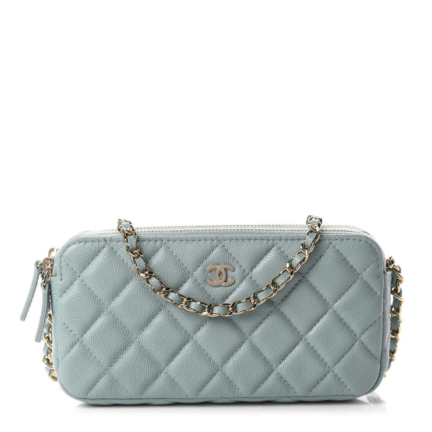 Caviar Quilted Small Clutch With Chain Light Blue