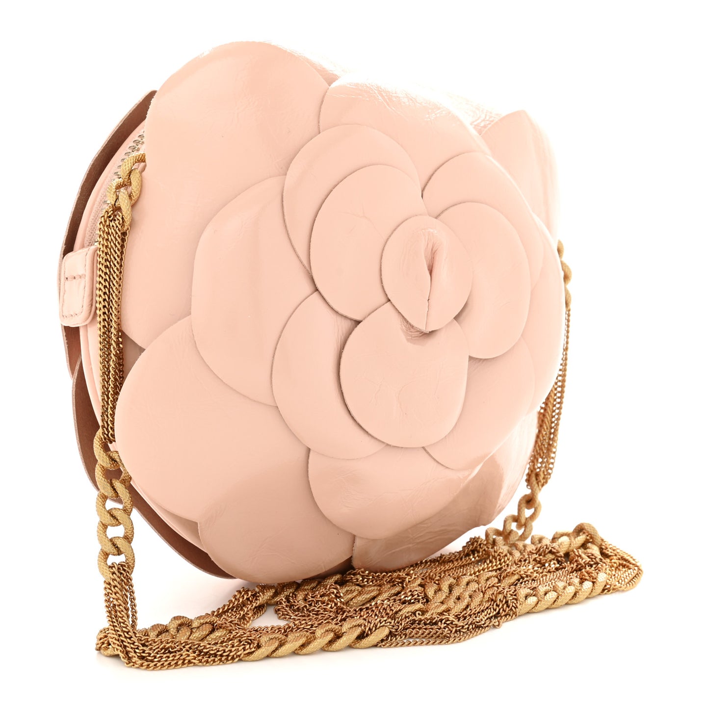 Patent Lambskin Camellia Bouquet Clutch With Chain Light Pink
