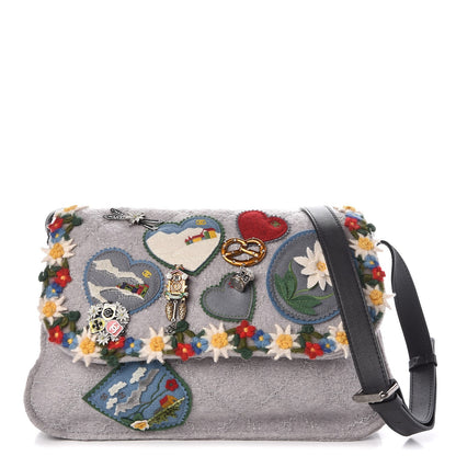 Chanel Felt Embroidered Small Crest Austrian Satchel Light Grey 1 of 11