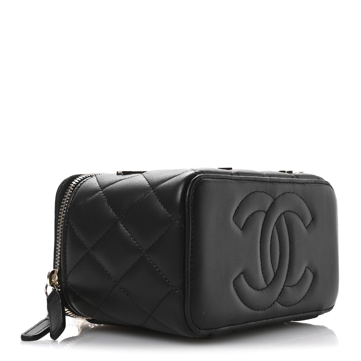 Chanel Lambskin Enamel Quilted Roller Skate Small Vanity Case With Chain Black 5 of 11