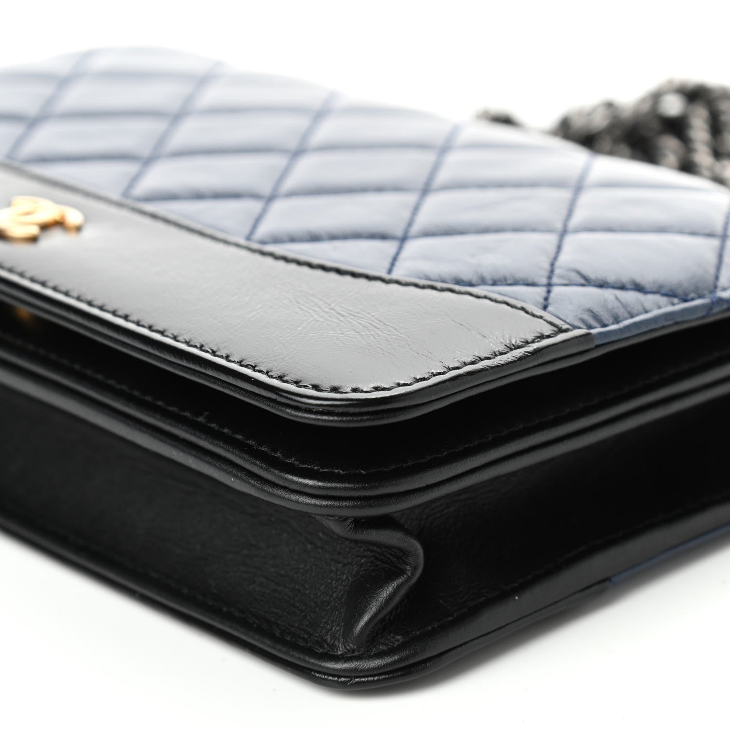 Chanel Aged Calfskin Quilted Gabrielle Wallet On Chain WOC Navy Black 10 of 12