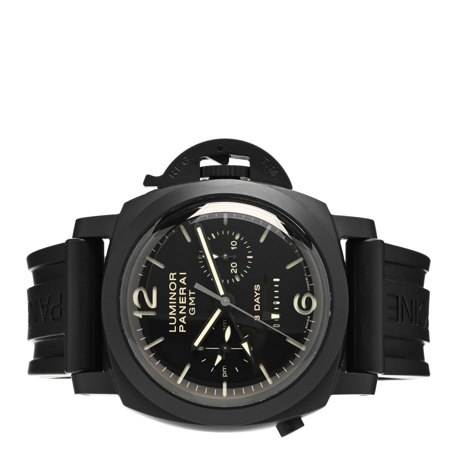 Panerai Black Ceramic Rubber 44mm Chrono Monopulsante 8 Days GMT Manual Winding Watch Black PAM00317 2 of 5