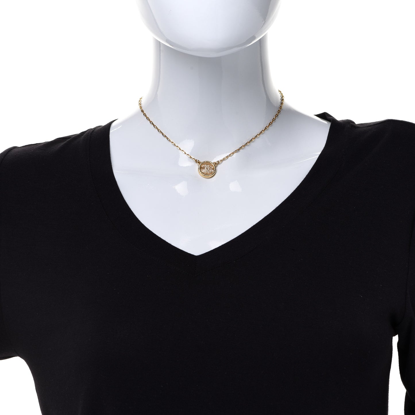 Crystal Metal CC Round Pendant Necklace Gold