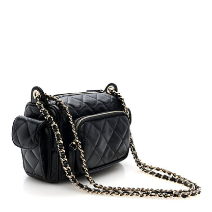 Chanel Shiny Crumpled Lambskin Quilted Small Preppy Pocket Camera Case Black 3 of 10