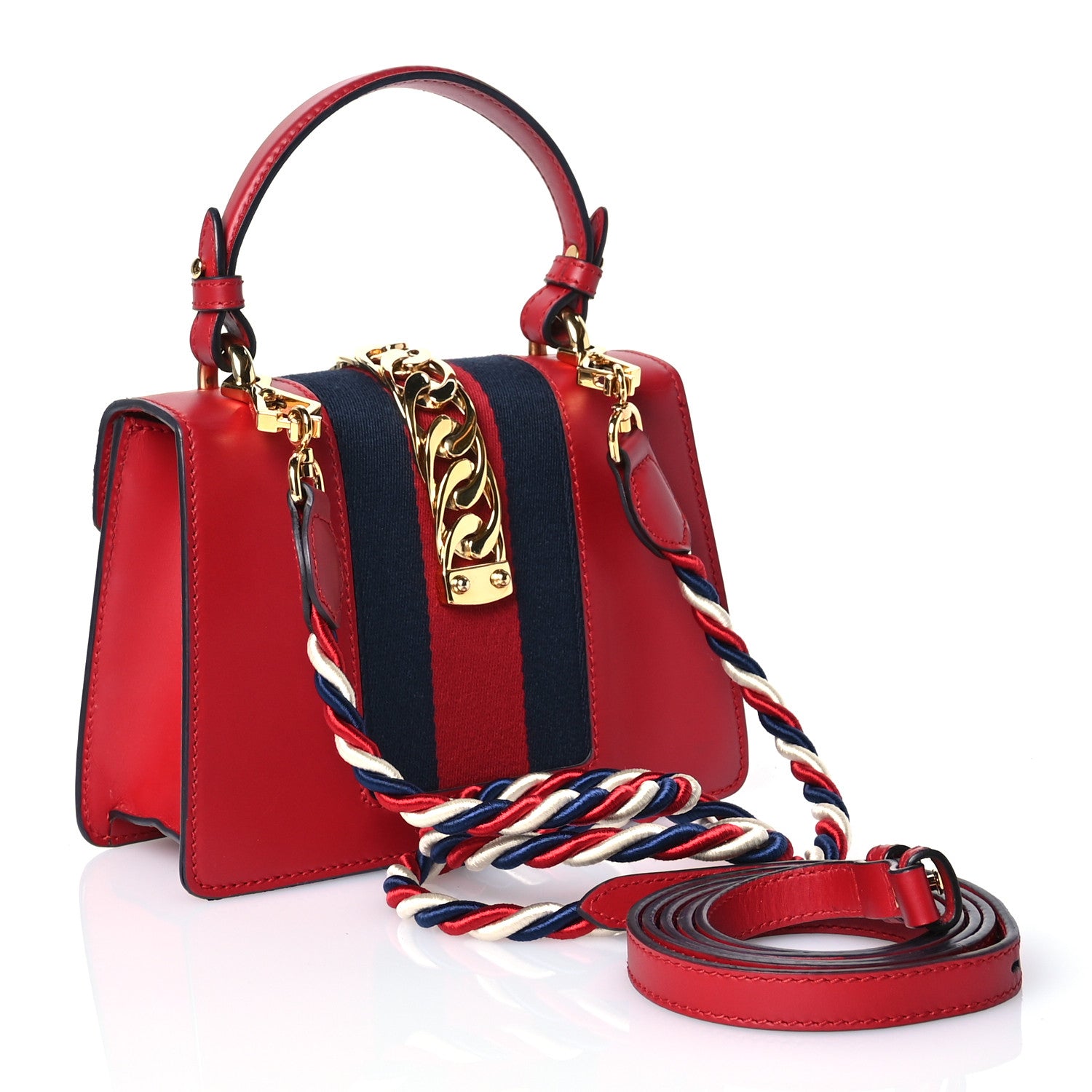 Gucci Calfskin Mini Sylvie Top Handle Bag Hibiscus Red 3 of 11