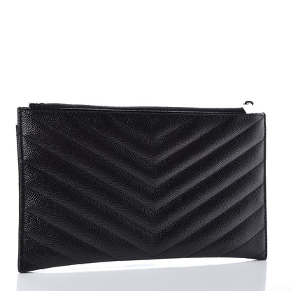 Saint Laurent Grain De Poudre Chevron Monogram Bill Pouch Black 3 of 8