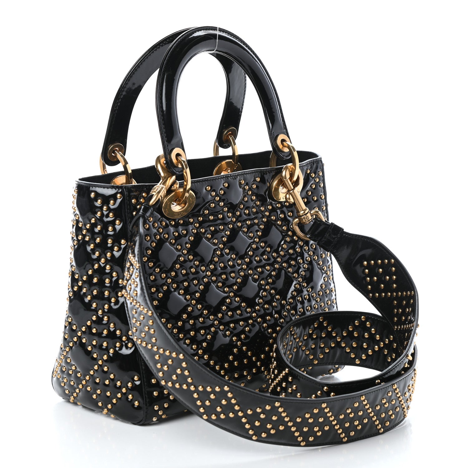 Christian Dior Patent Studded Medium Supple Lady Dior Black 3 of 10