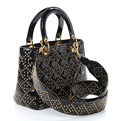 Christian Dior Patent Studded Medium Supple Lady Dior Black 3 of 10