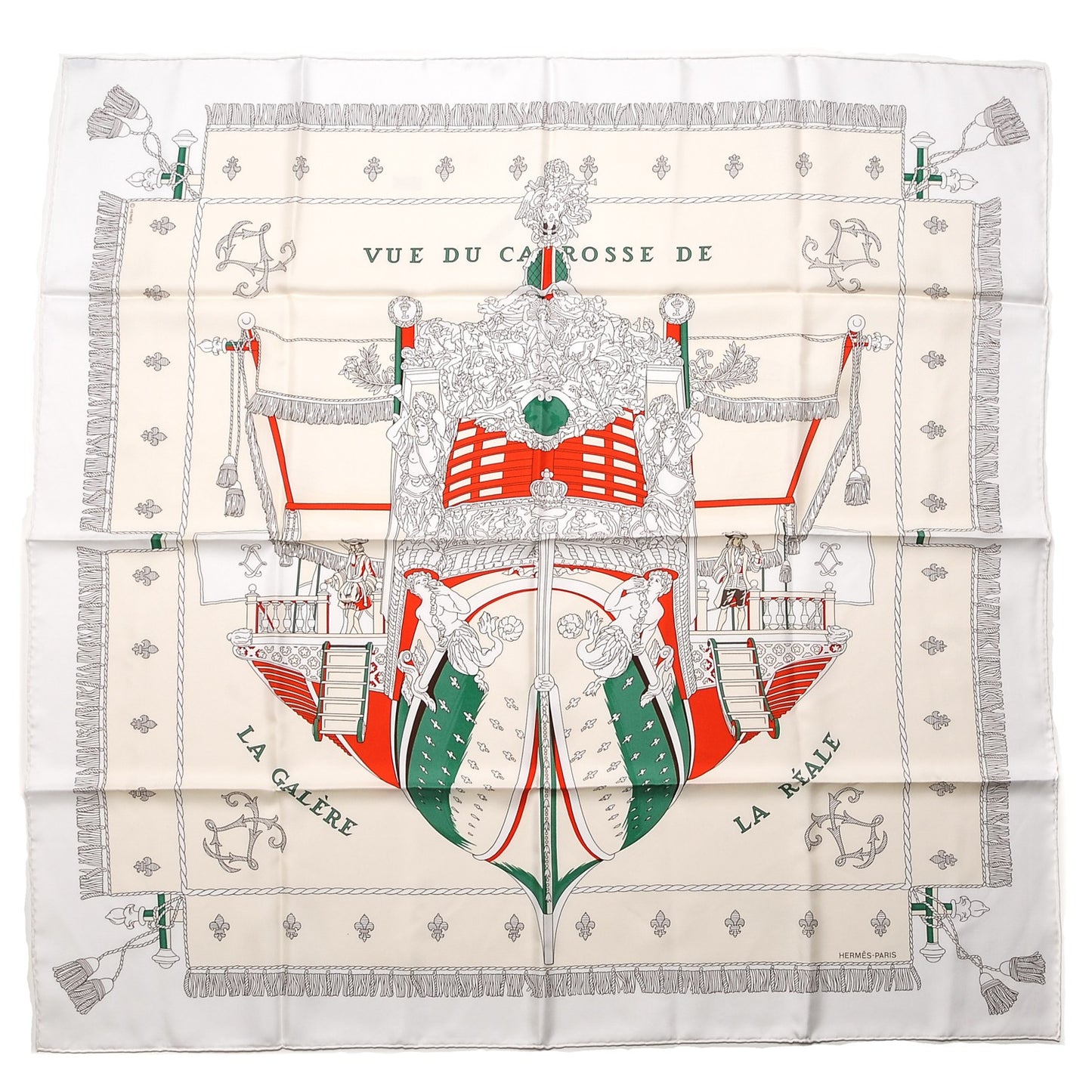 Silk Vue Du Carrosse De La Galere La Reale Scarf 90 Blanc Creme Rouge