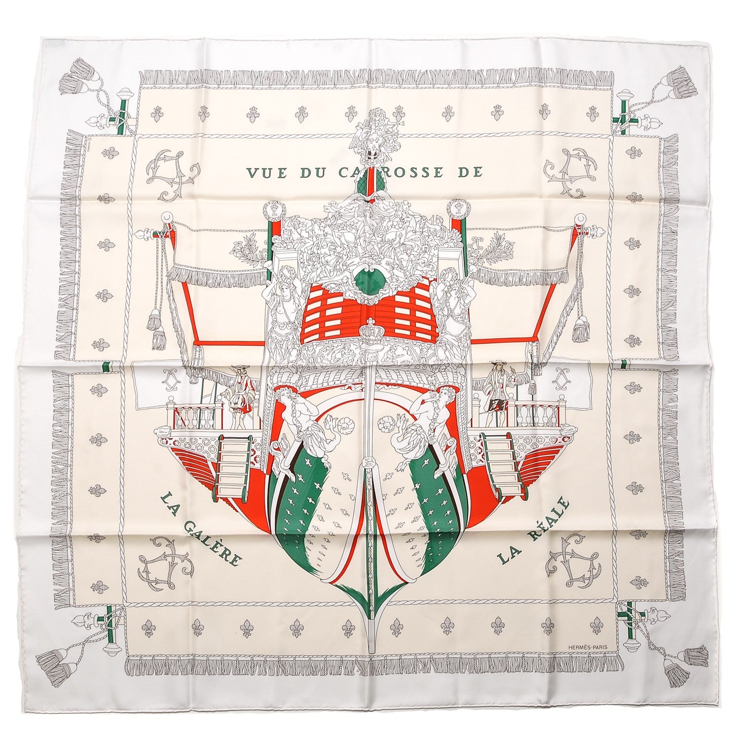 Hermes Silk Vue Du Carrosse De La Galere La Reale Scarf 90 Blanc Creme Rouge 1 of 8
