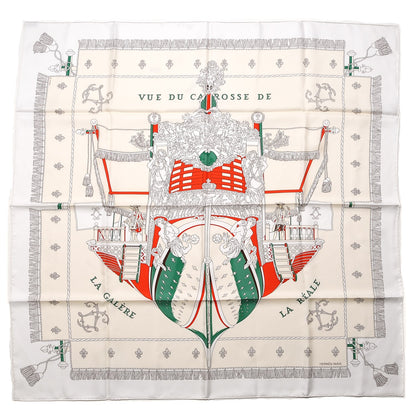 Hermes Silk Vue Du Carrosse De La Galere La Reale Scarf 90 Blanc Creme Rouge 1 of 8
