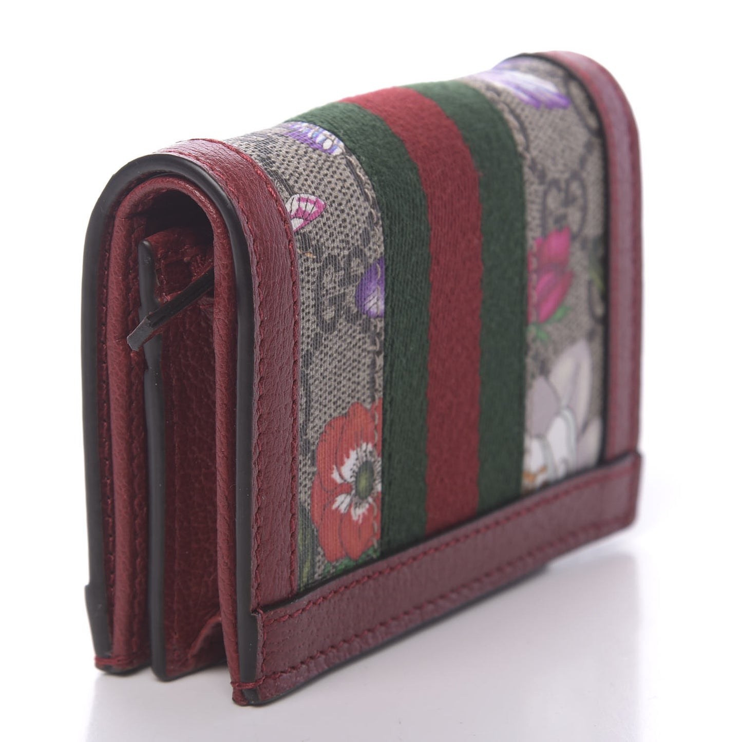 GG Supreme Monogram Flora Web Ophidia Card Case Red