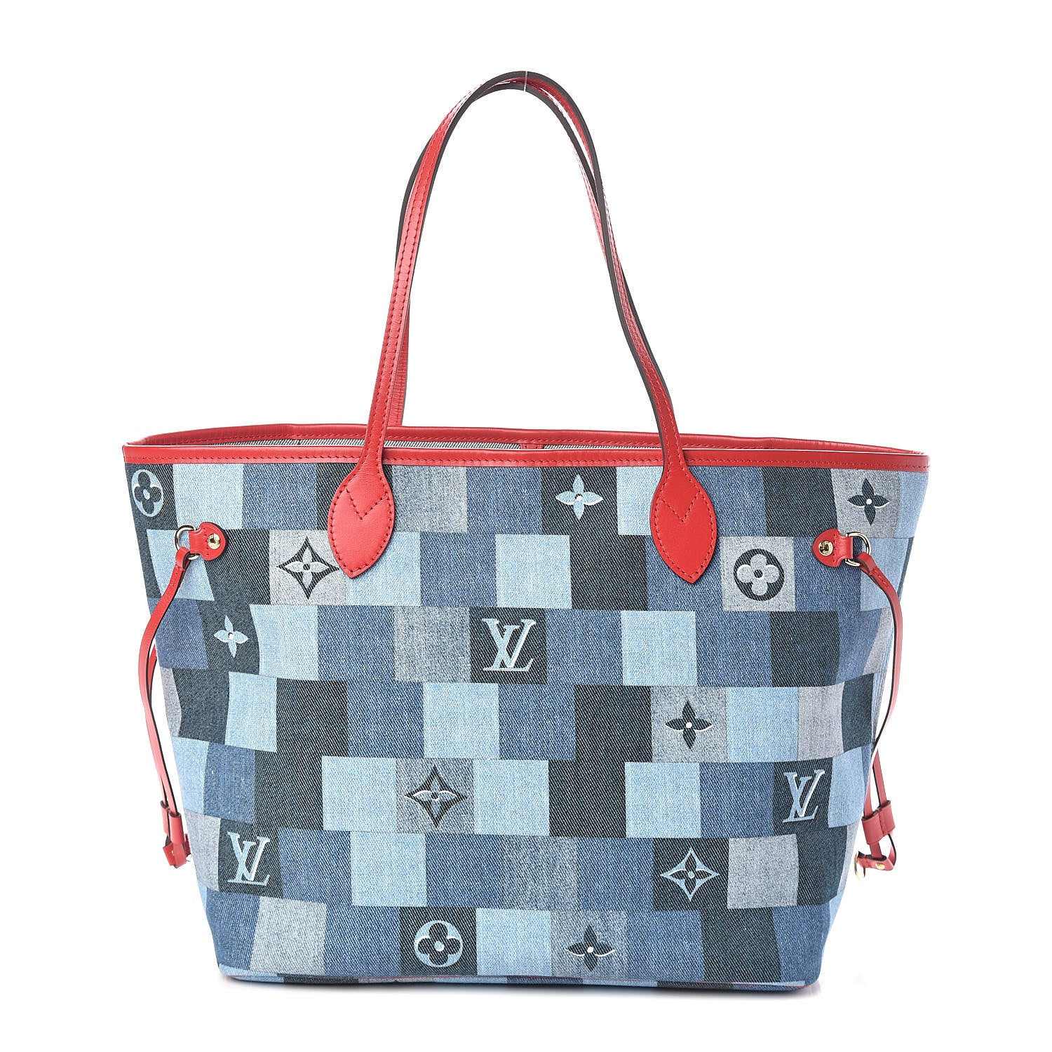 Louis Vuitton Denim Damier Monogram Patchwork Neverfull Blue Rouge 1 of 10