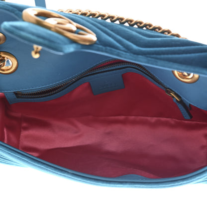 Gucci Velvet Matelasse Small GG Marmont Shoulder Bag Pavone Cyan 4 of 9
