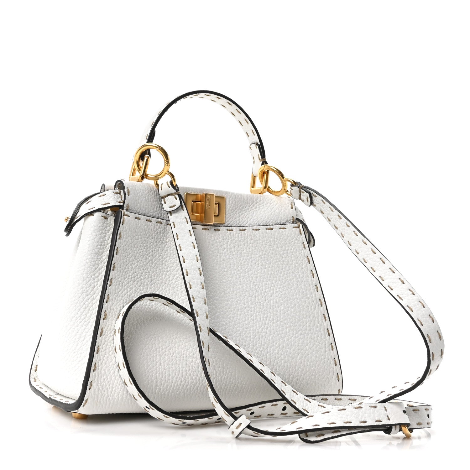 Fendi Cuoio Romano Selleria Mini Peekaboo Iconic Satchel White