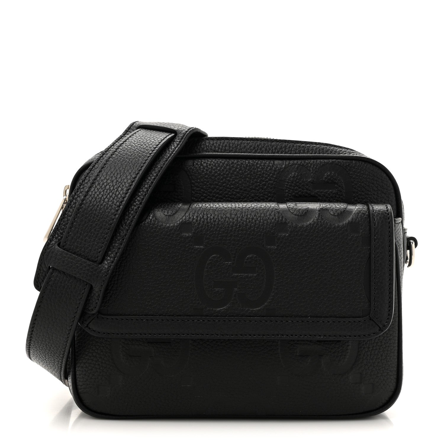 Gucci Piuma Calfskin Jumbo GG Embossed Small Messenger Bag Black 1 of 13