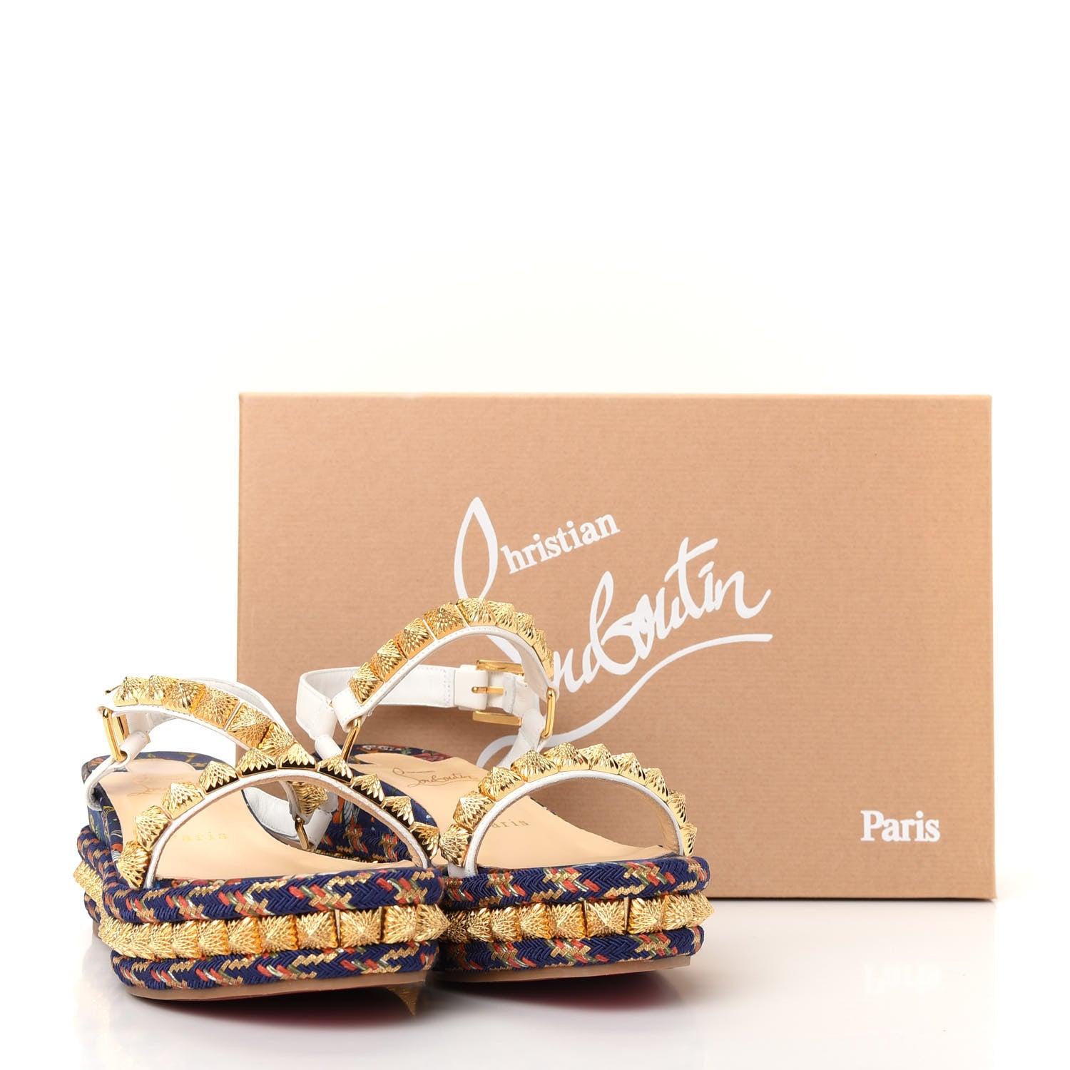 Christian Louboutin Nappa Soie Tattoo Pira Ryad 60 Platform Sandals 37 White Navy 10 of 10
