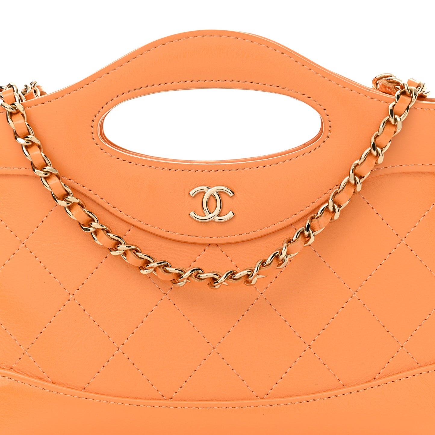 Shiny Crumpled Calfskin Quilted Nano 31 Shopping Bag Orange