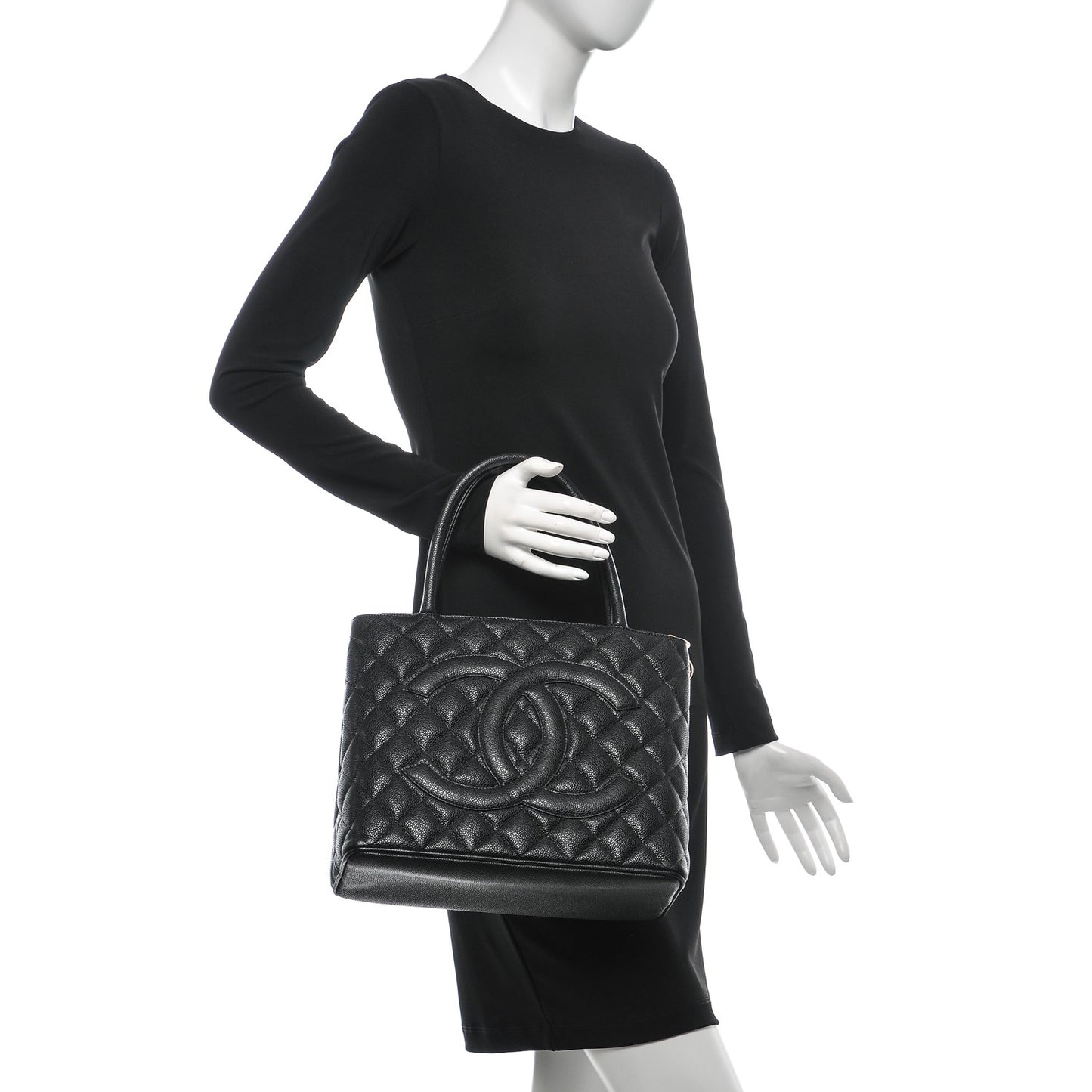 Caviar Quilted Medallion Tote Black