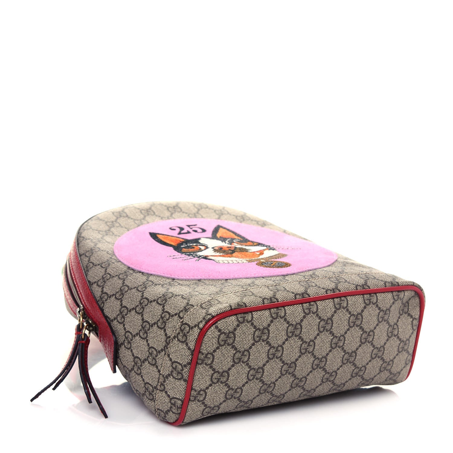 Gucci GG Supreme Monogram Web Bosco Patch Dome Backpack Beige Malva Hibiscus Red 4 of 13